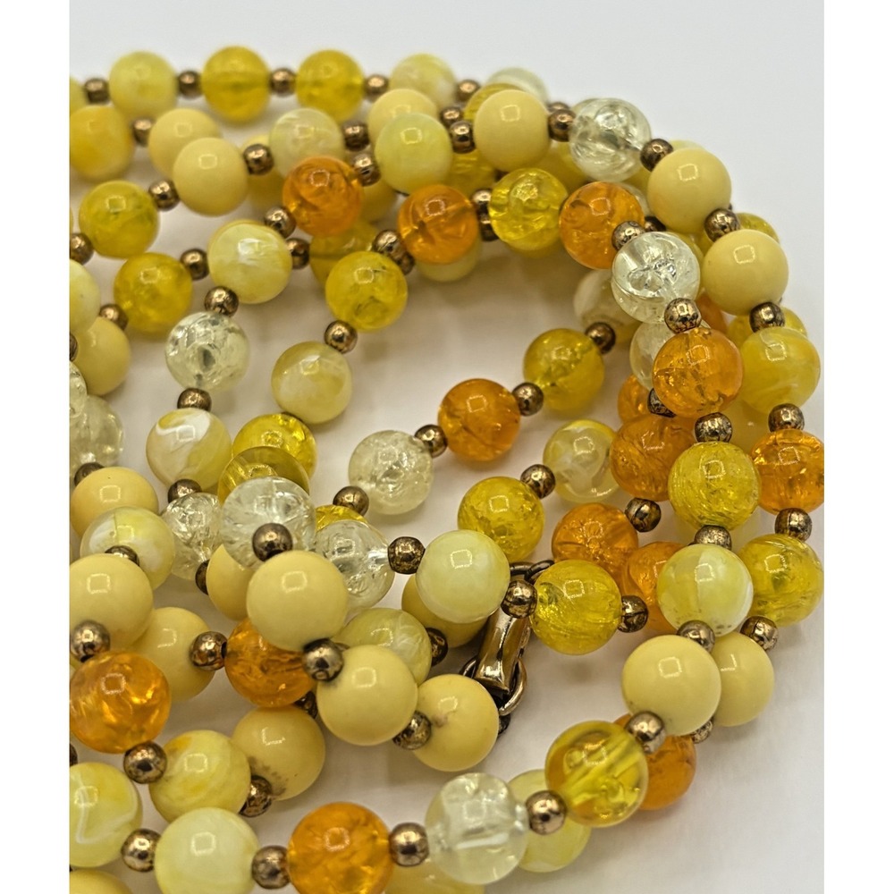 Vintage Coro 3 Strand Yellow Butterscotch Beaded Statement Necklace MCM